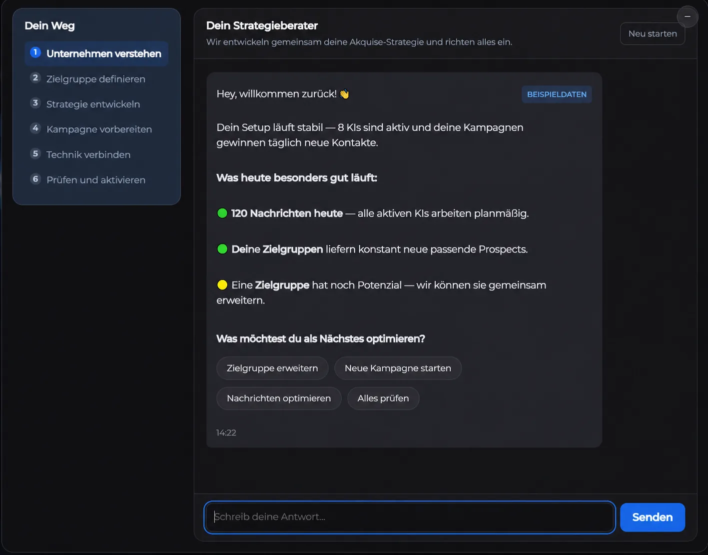 KI-Strategieberater in KAI (Beispieldaten)